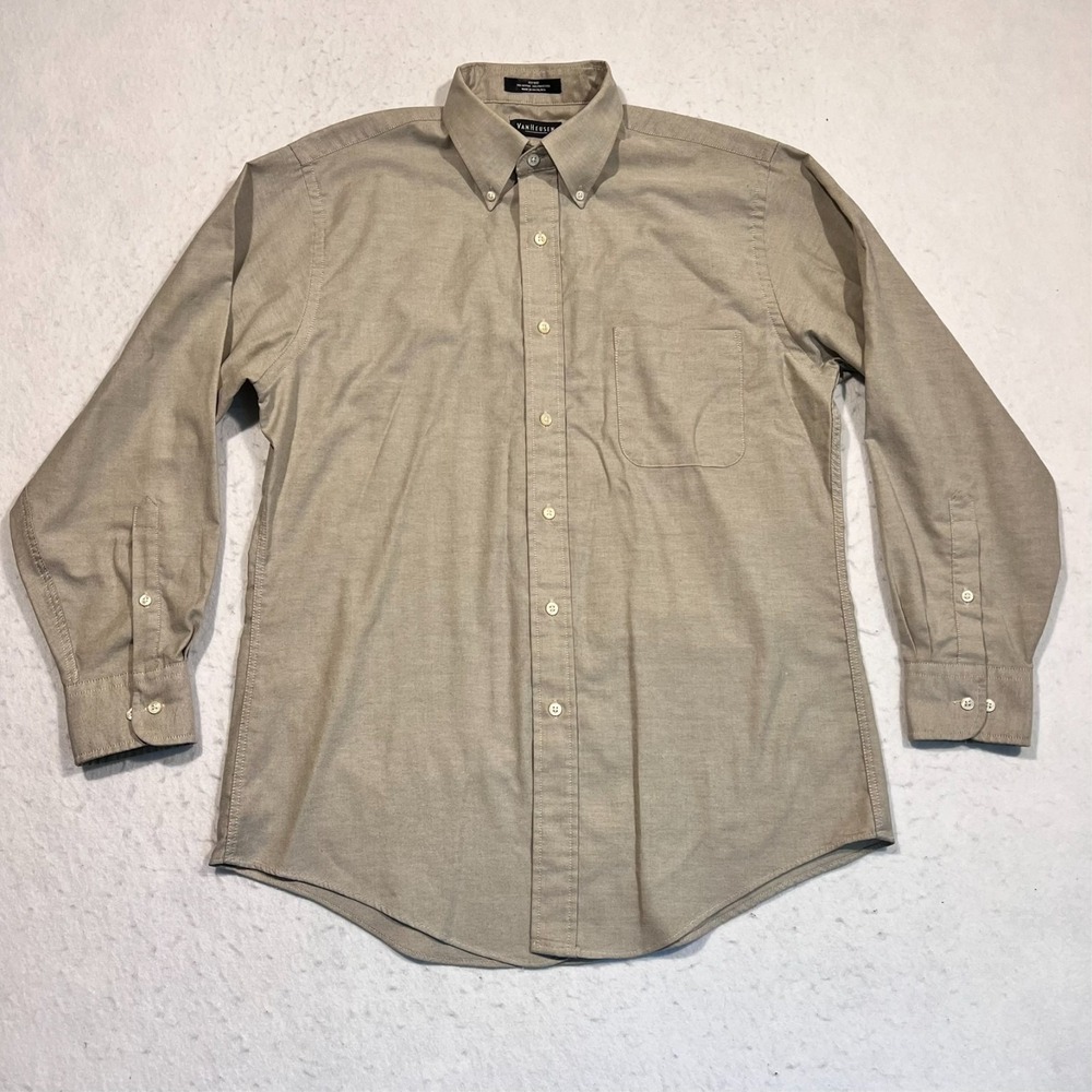 Van Heusen Oxford Dress‎ Shirt Fitted Gray City Business Casual Men's 16 32-33